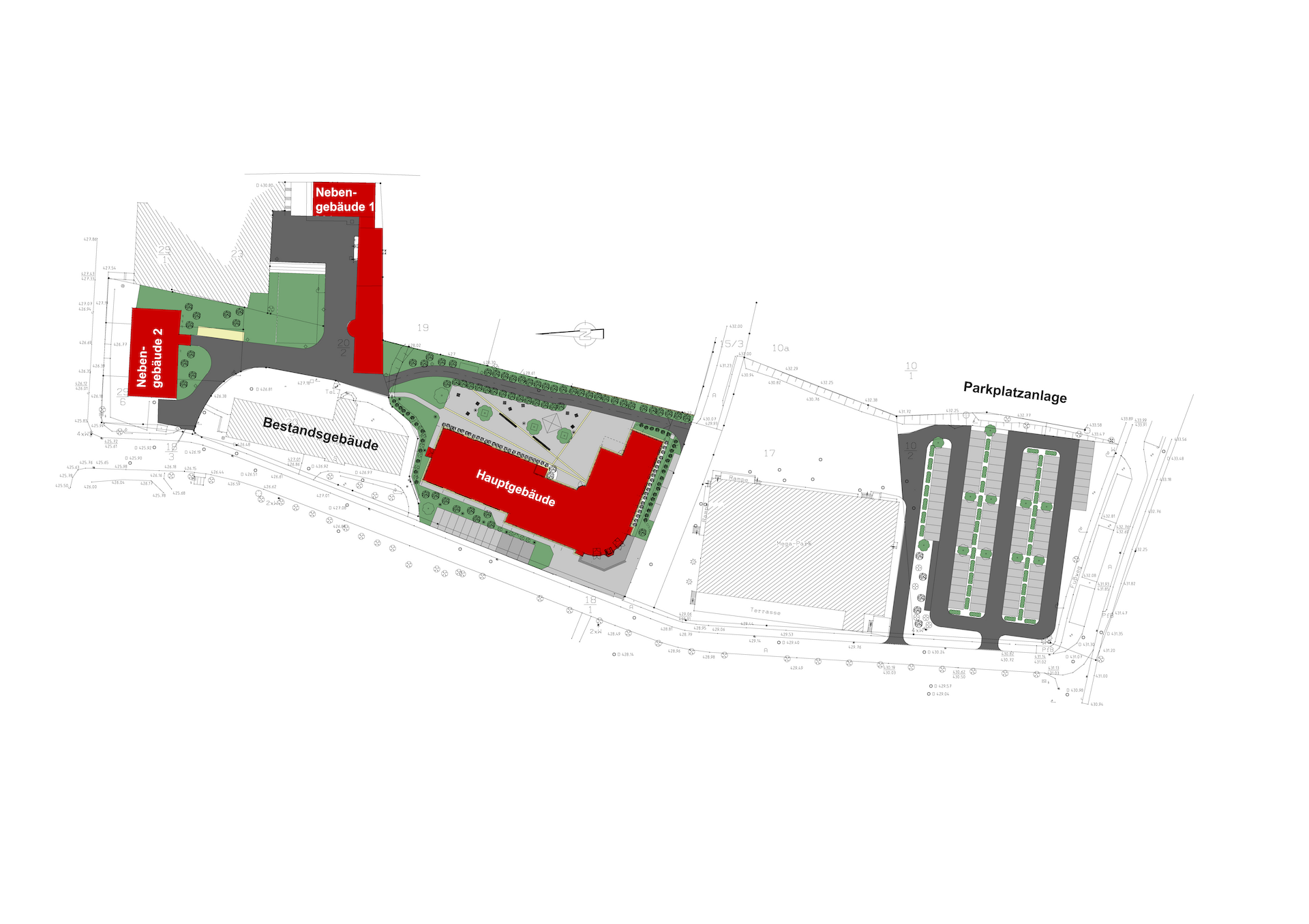 Lageplan mit Au&szlig;enanlagen und Parkplatz